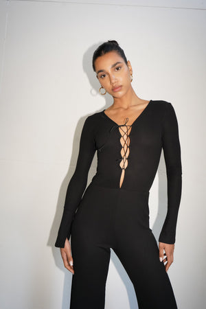 LNA Kayla Rib Jumpsuit in Black