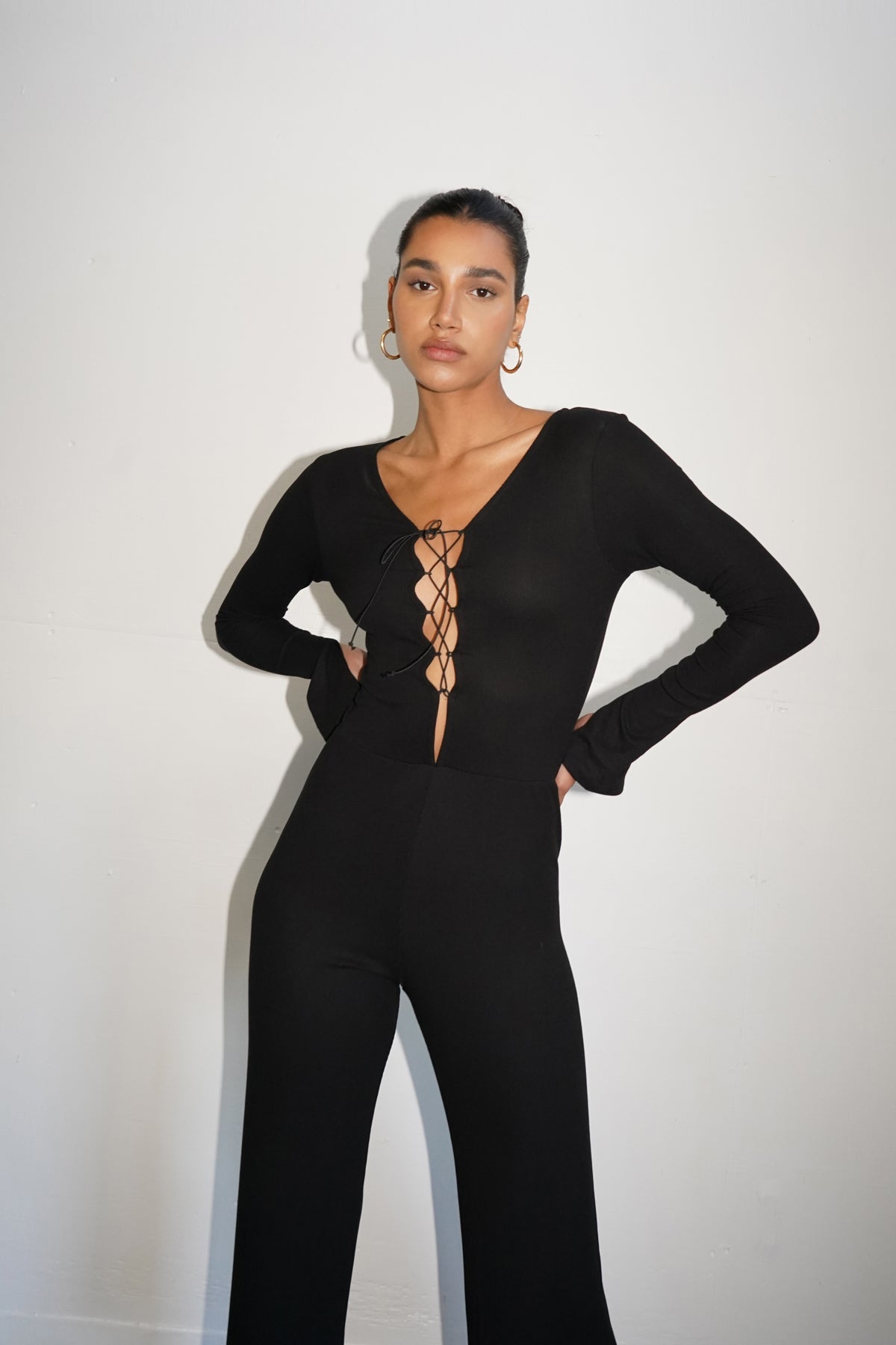 LNA Kayla Rib Jumpsuit in Black