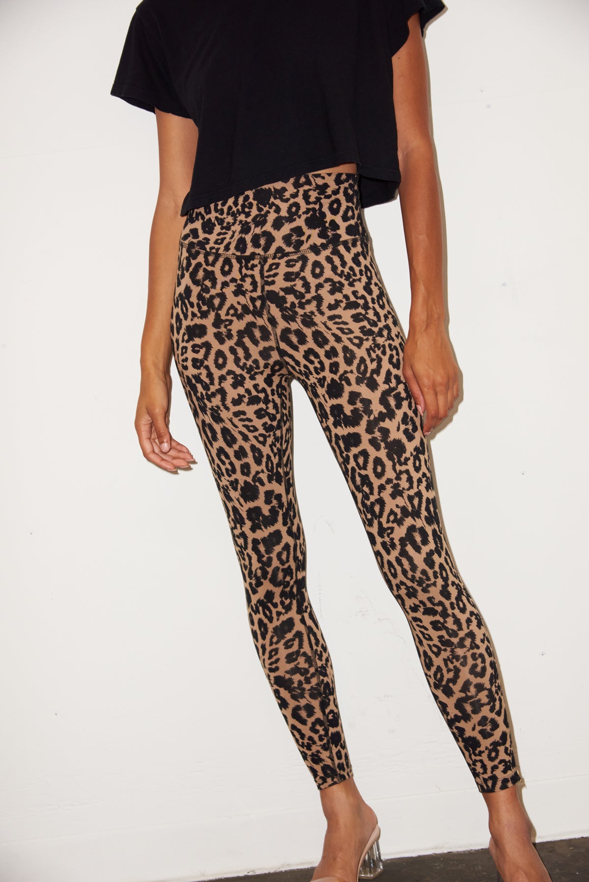 LNA High Waist Zipper Legging in Leopard Print