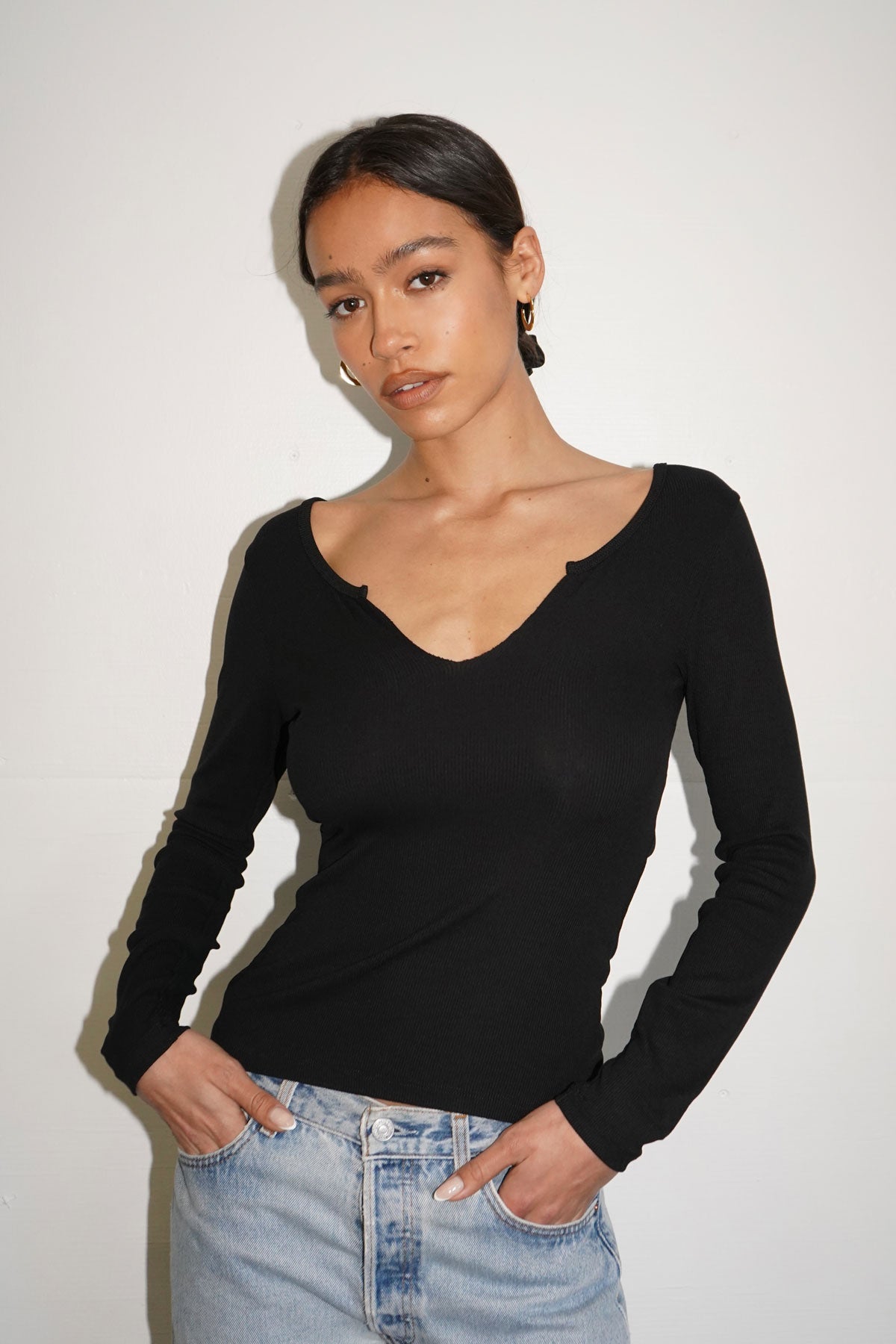 LNA Emory Notch Long Sleeve in Black