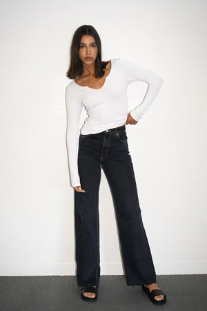 LNA Emory Notch Long Sleeve in White 