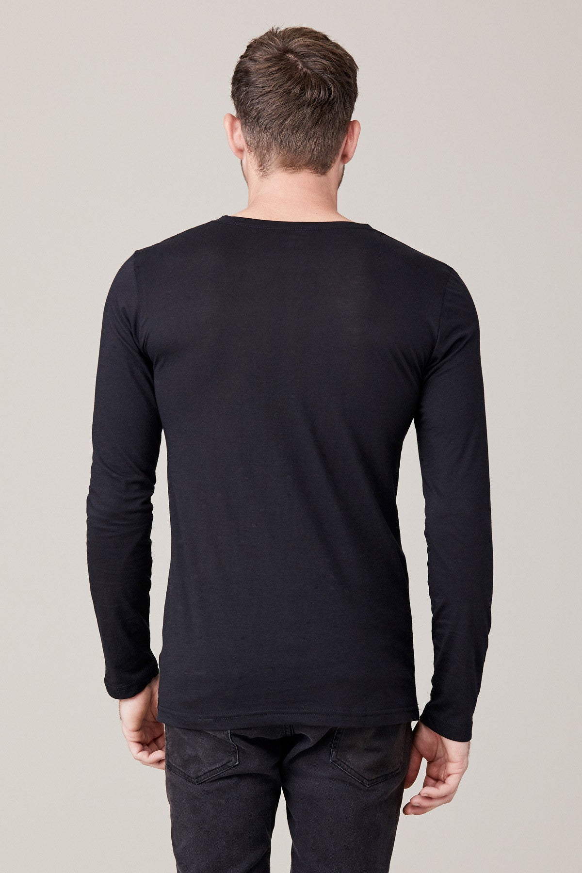 Henley boutonné à manches longues pour hommes - Noir