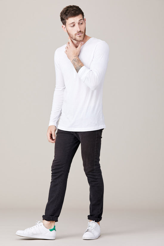 Botão Masculino Manga Longa Henley - Branco