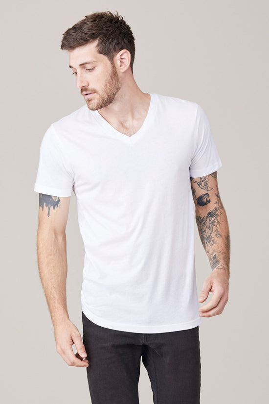 Men's Short Sleeve V Neck - White