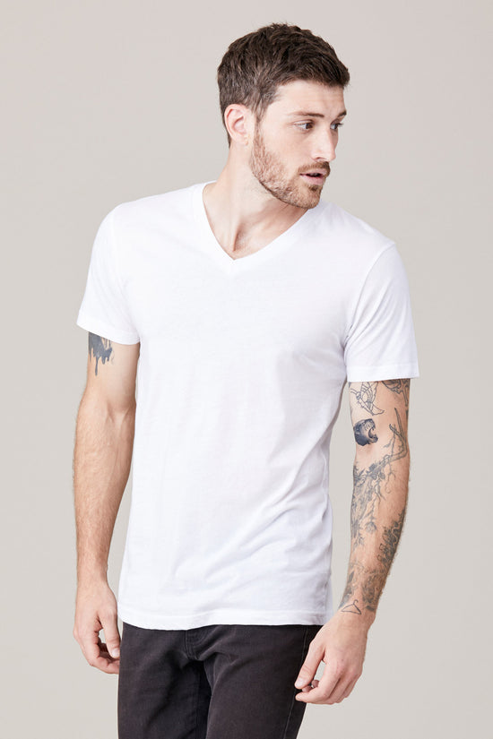 Men's Short Sleeve V Neck - White