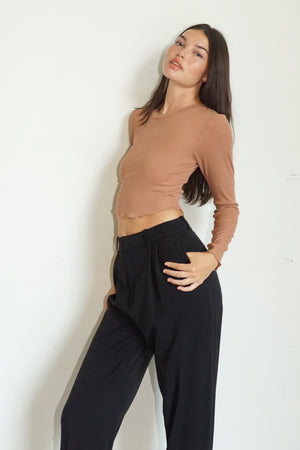 LNA Arya Cropped Long Sleeve in Mocha