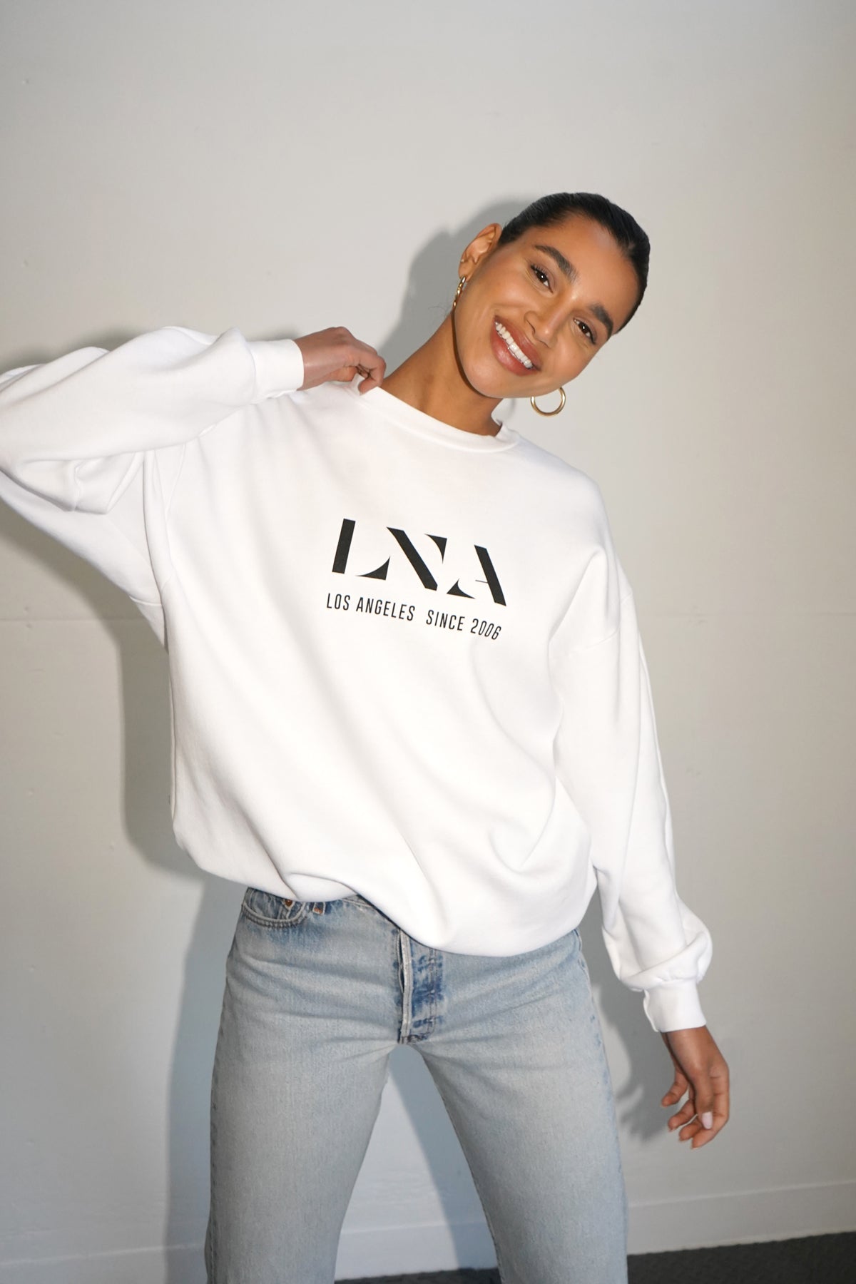 LNA Anniversary Logo Sweatshirt in White 