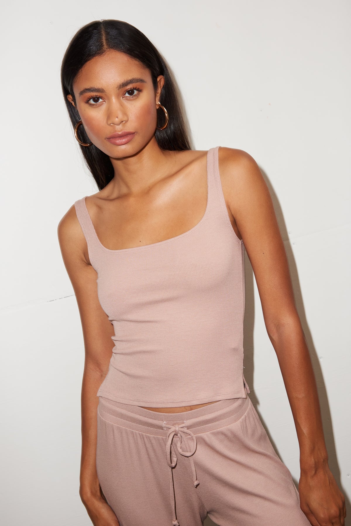 Scoop Ribbed Tank - Nude