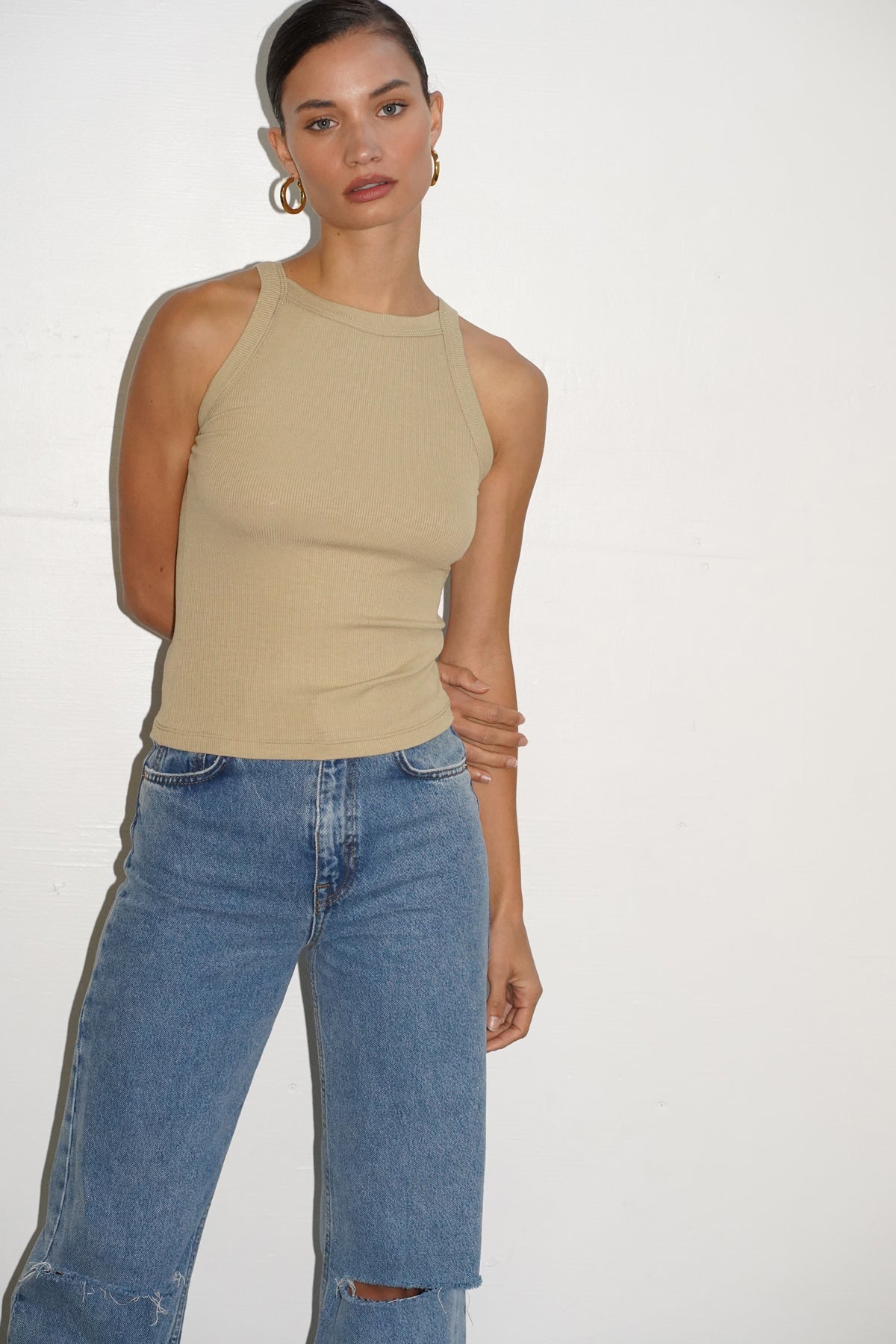 LNA Ribbed Dylan Tank in Pale Khaki