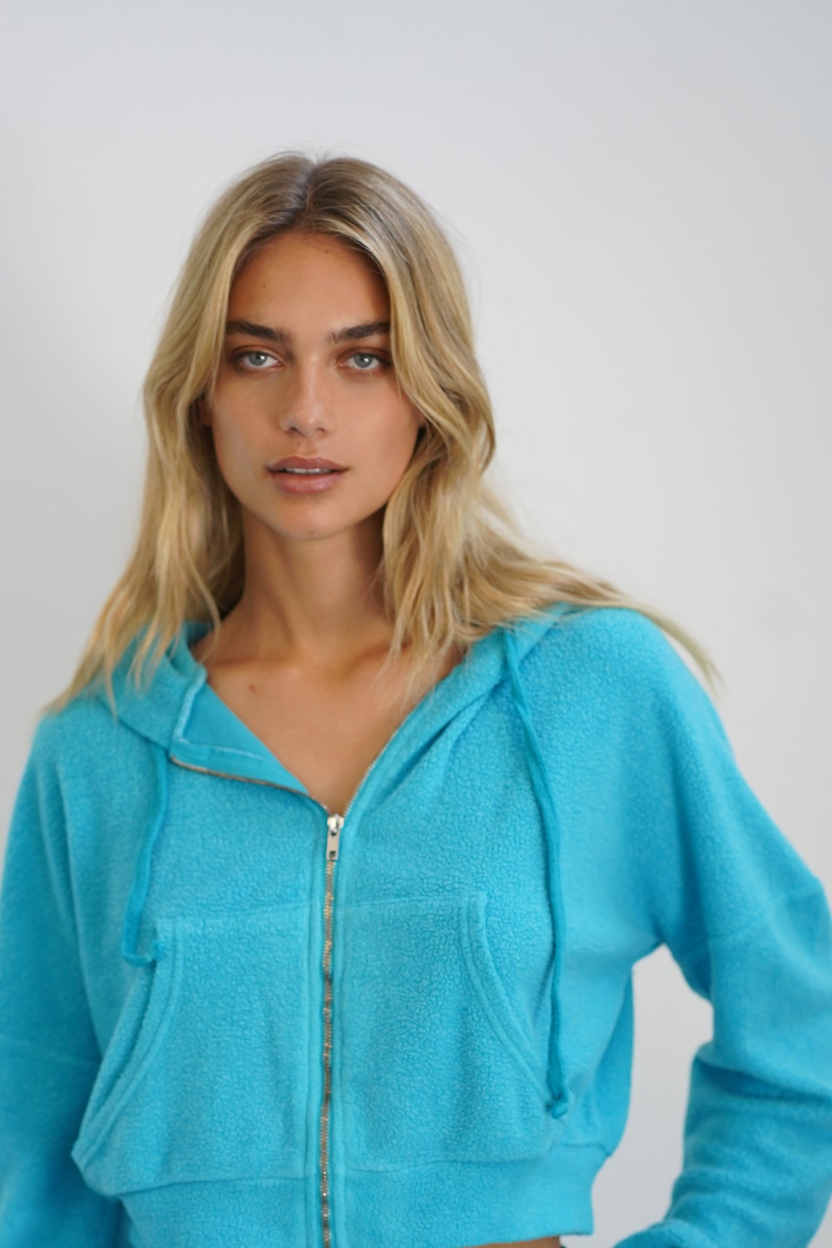 LNA Azaria Sherpa Hoodie in Peacock Blue