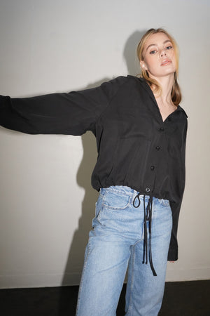 LNA Drawstring Button Down in Pirate Black