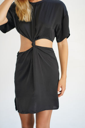 LNA Saanvi Silky Cutout Dress in Pirate Black