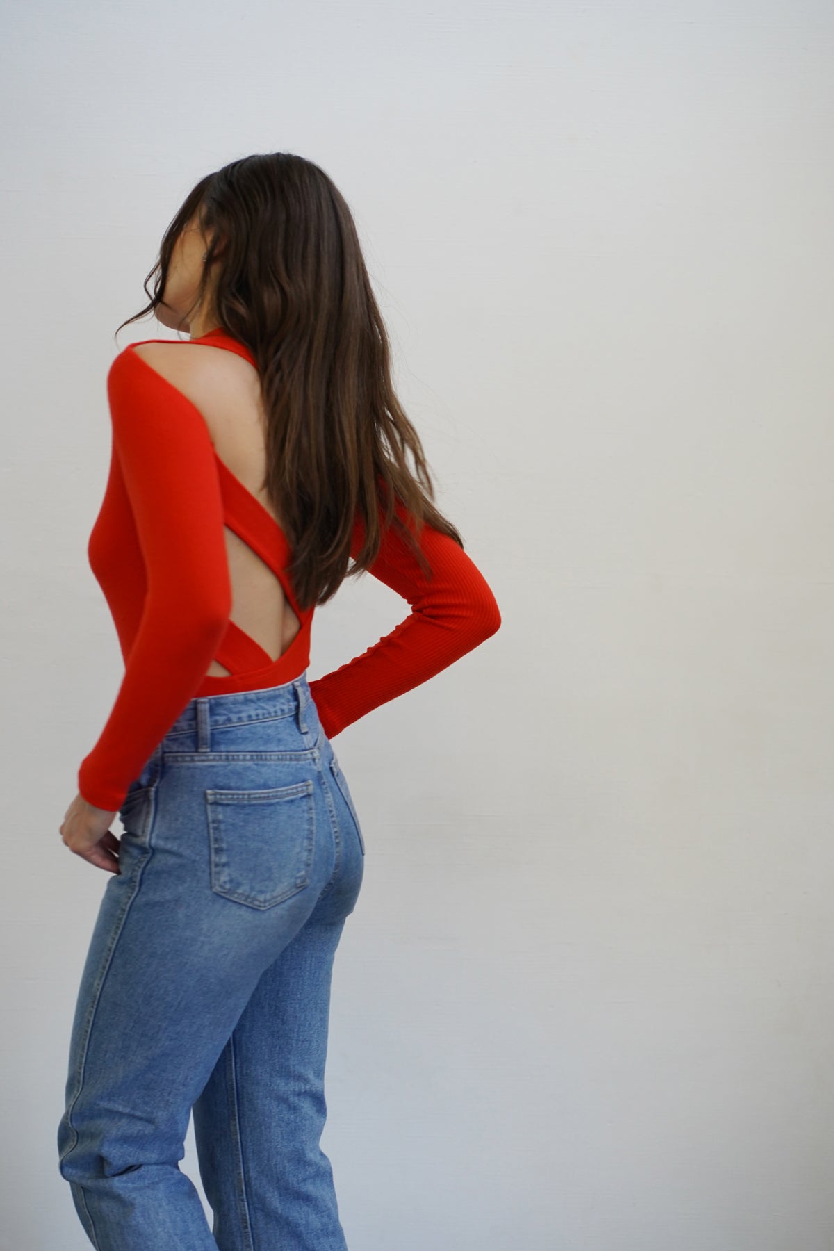 LNA Autolux Sweater Rib Bodysuit in Tomato Red