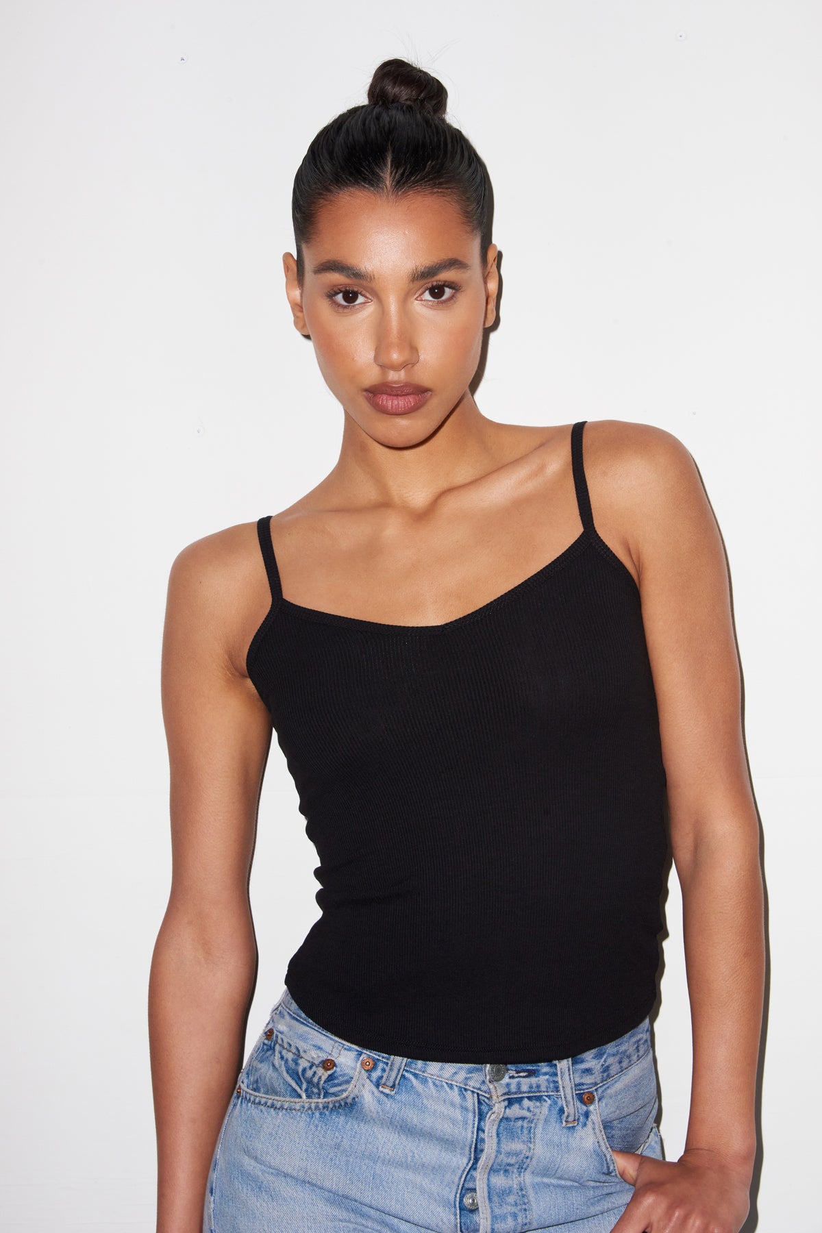 LNA Black Ribbed Lia Cami Top