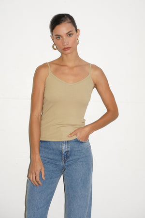 LNA Ribbed Lia Cami in Pale Khaki