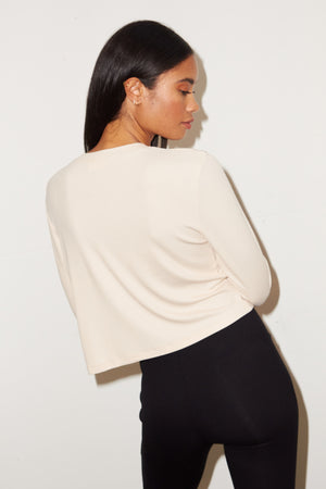 LNA Ribbed Long Sleeve Crew in Bone