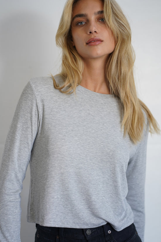 LNA Ribbed Long Sleeve Crew i Heather Grey