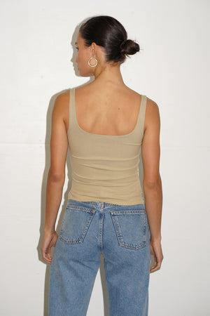 LNA Essentail Ribbed Scoop Tank in Pale Khaki