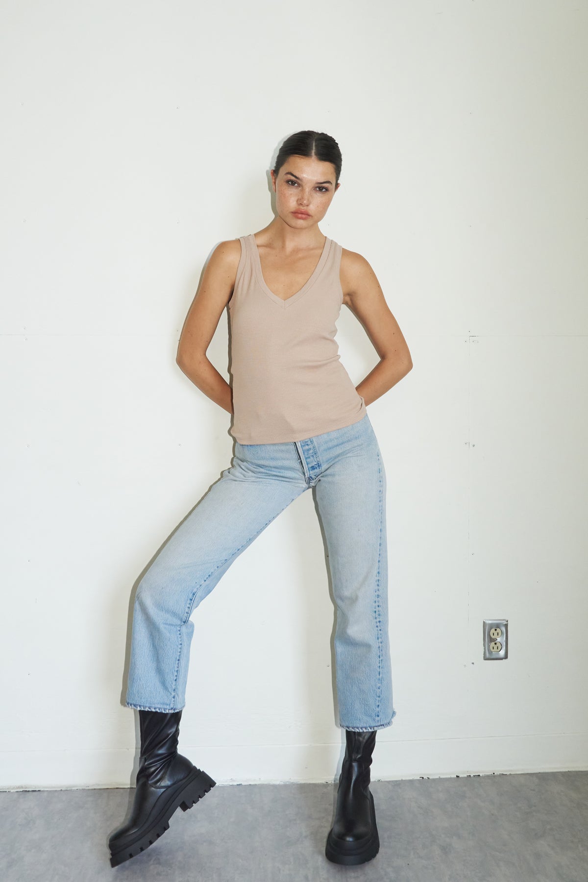 LNA Ribbed V Slim Tank in Nude 