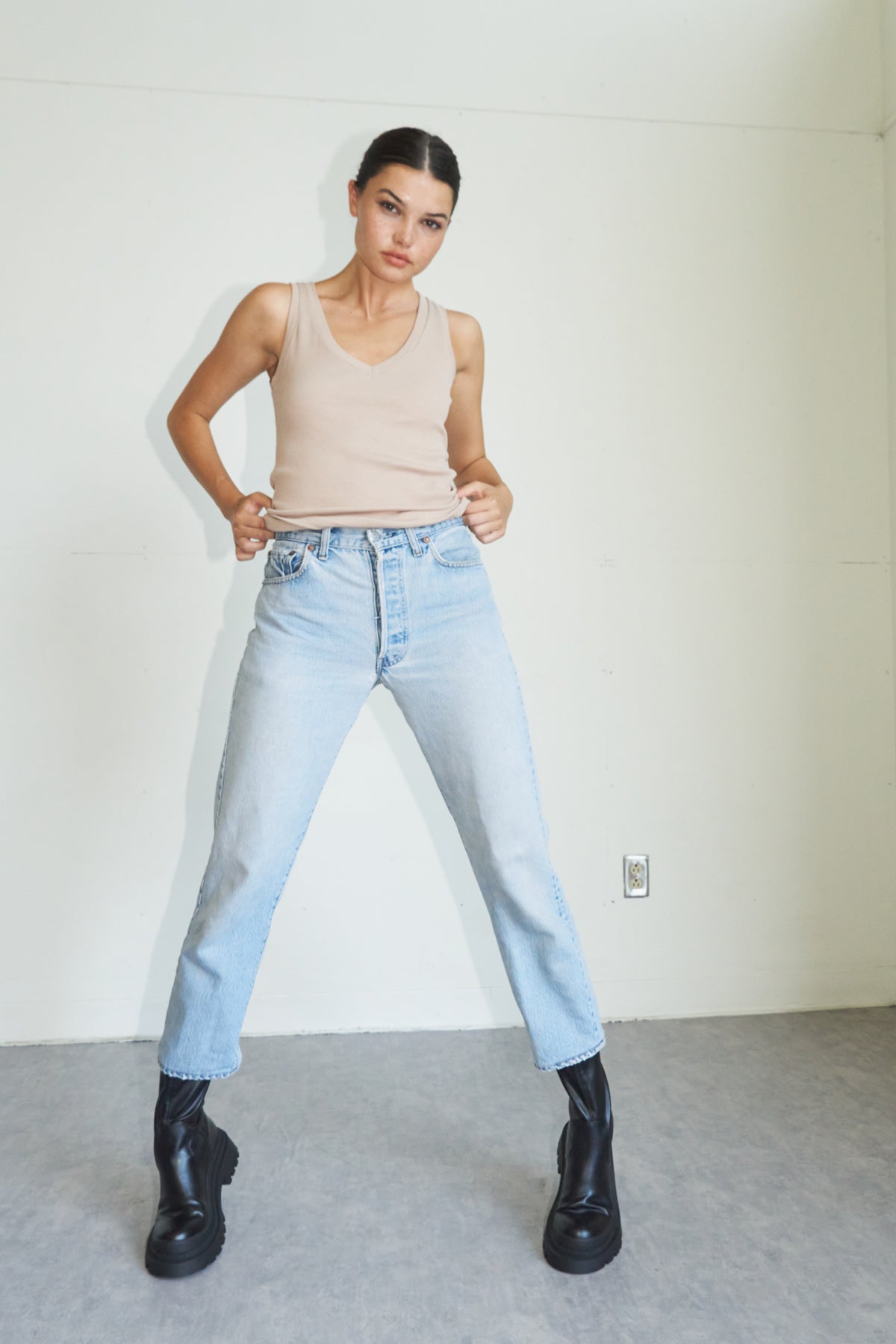 LNA Ribbed V Slim Tank in Nude 
