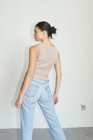 LNA Ribbed V Slim Tank in Nude 