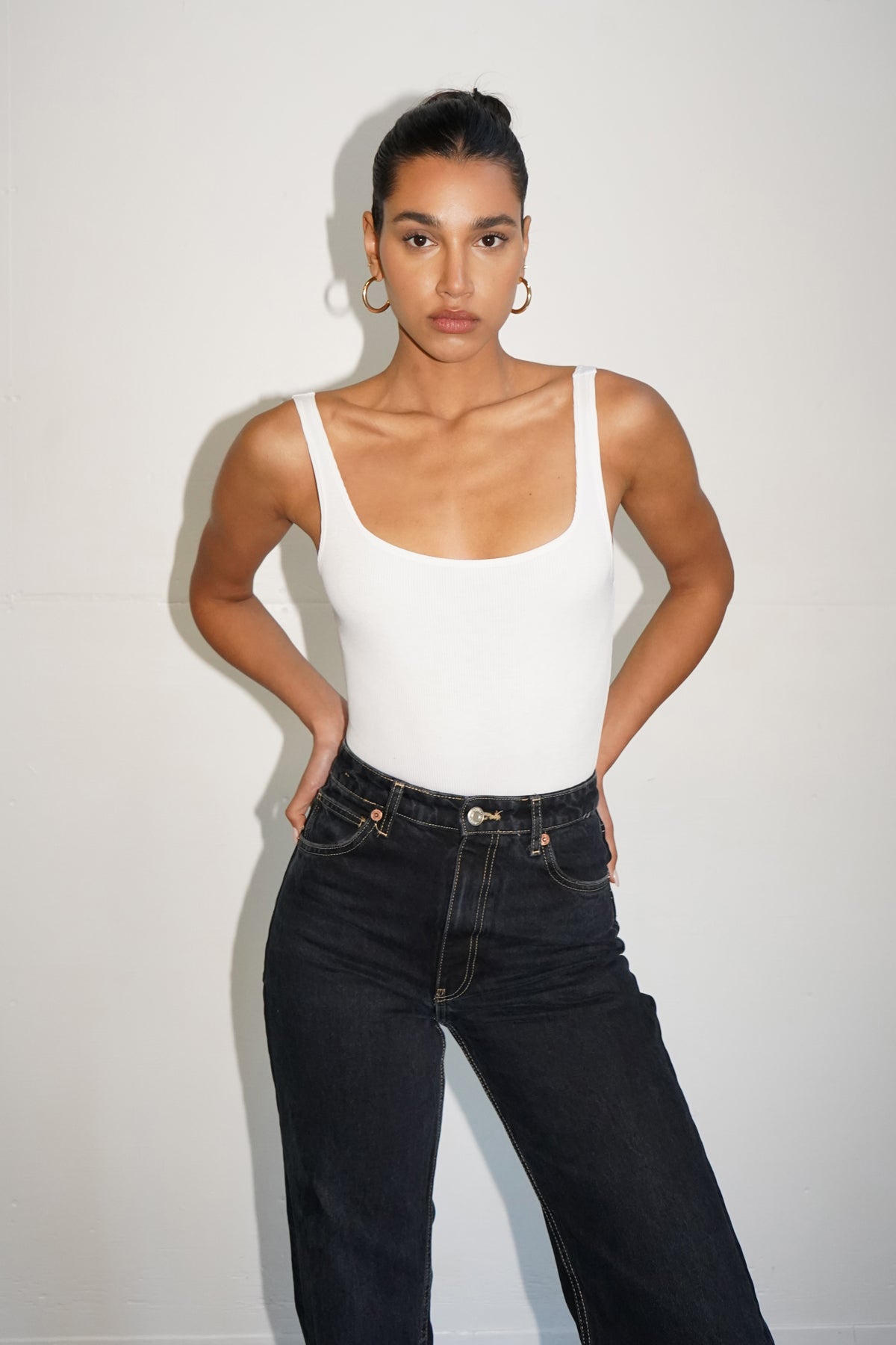 LNA Essential Scoop Tank Bodysuit in White