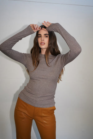 LNA Dalston Ribbed Long Sleeve in Rocky Road Brown