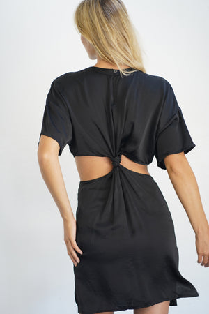 LNA Saanvi Silky Cutout Dress in Pirate Black