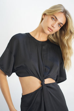 LNA Saanvi Silky Cutout Dress in Pirate Black