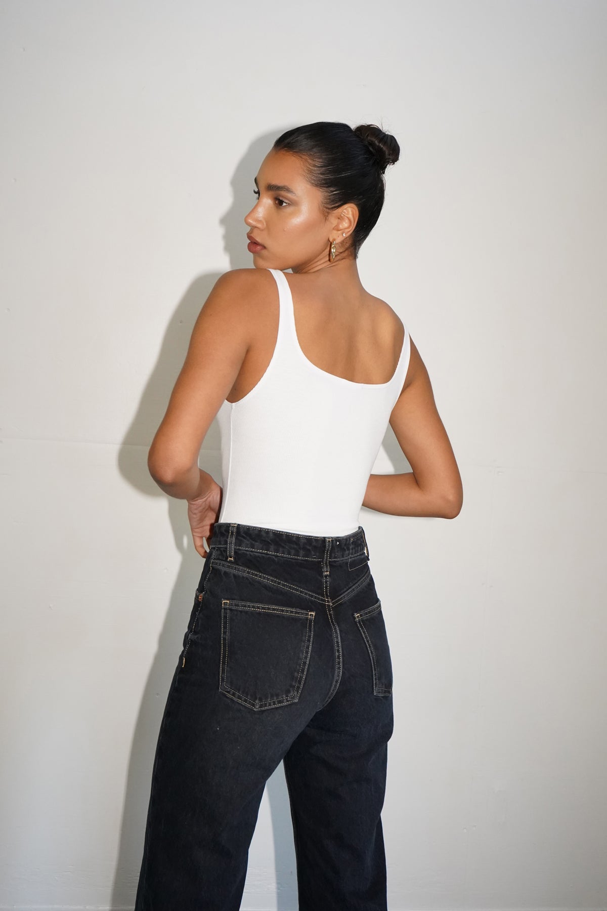 LNA Essential Scoop Tank Bodysuit in White