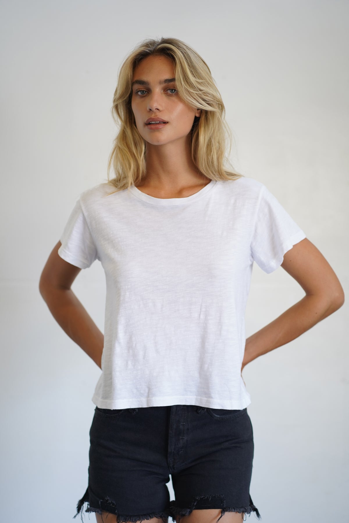 LNA Essential Shaden Crew Neck Tee in White 