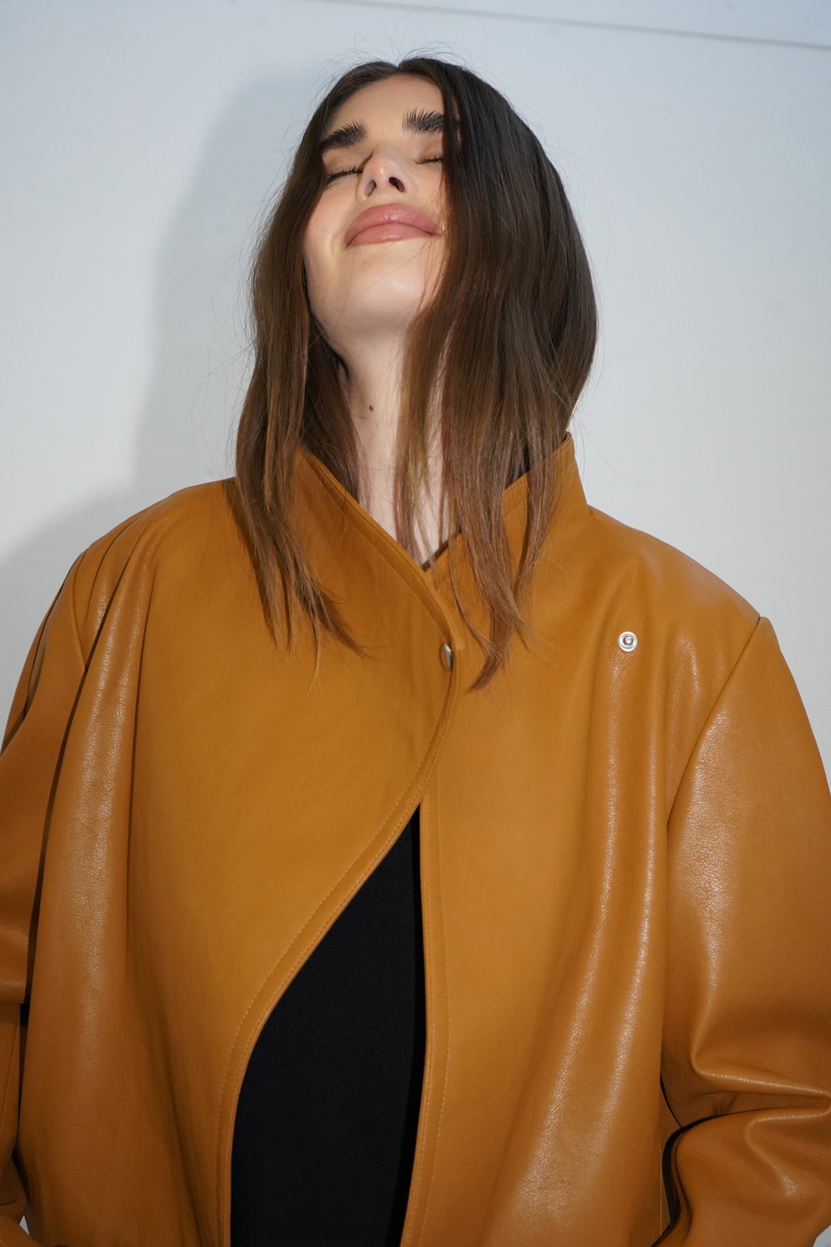 LNA Solo Faux Leather Jacket in Toffee