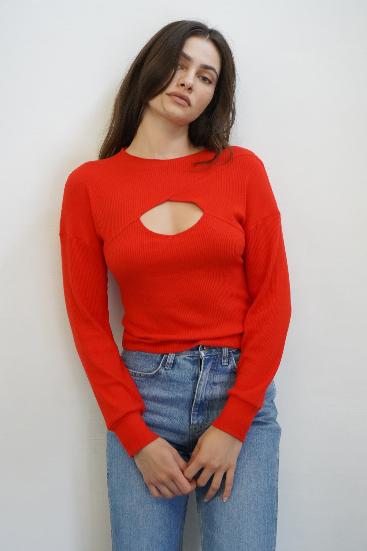 LNA Cori Sweater Rib Top in Tomato 