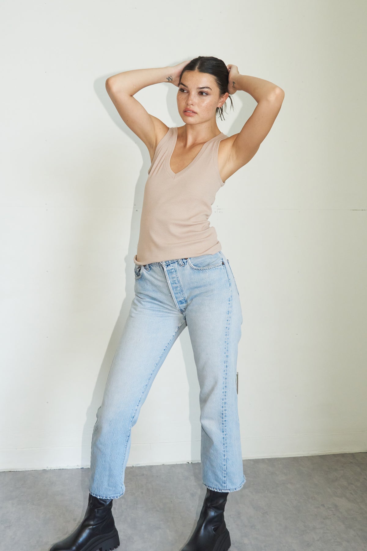 LNA Ribbed V Slim Tank in Nude 