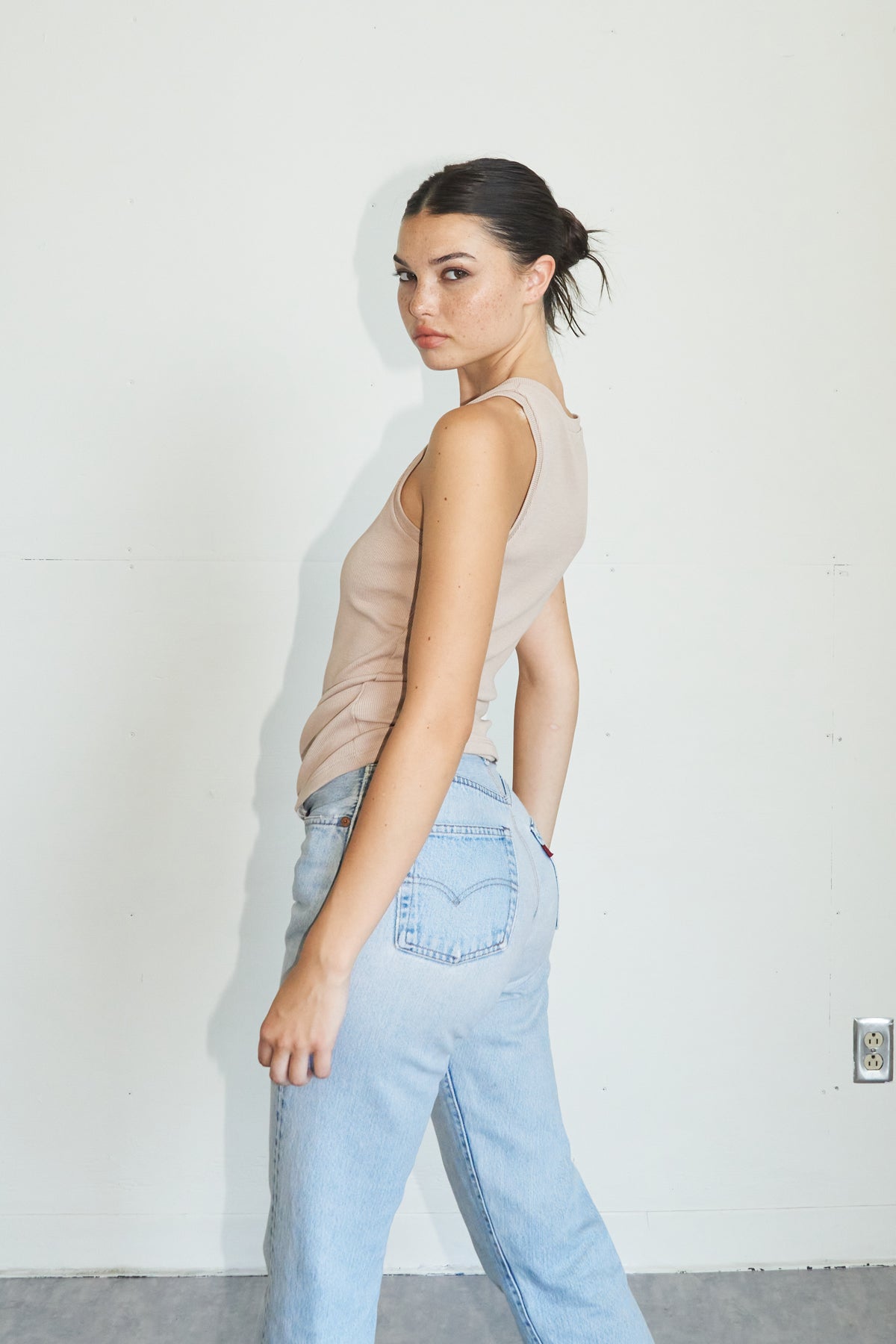 LNA Ribbed V Slim Tank in Nude 