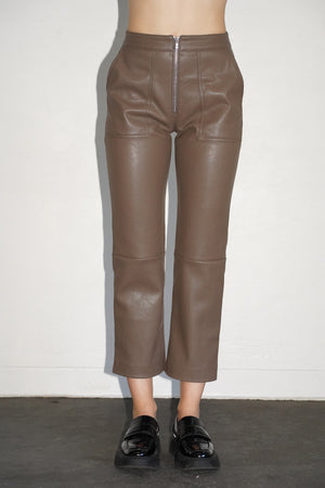 LNA Vegan Leather Exposed Zip Pant in Mushroom