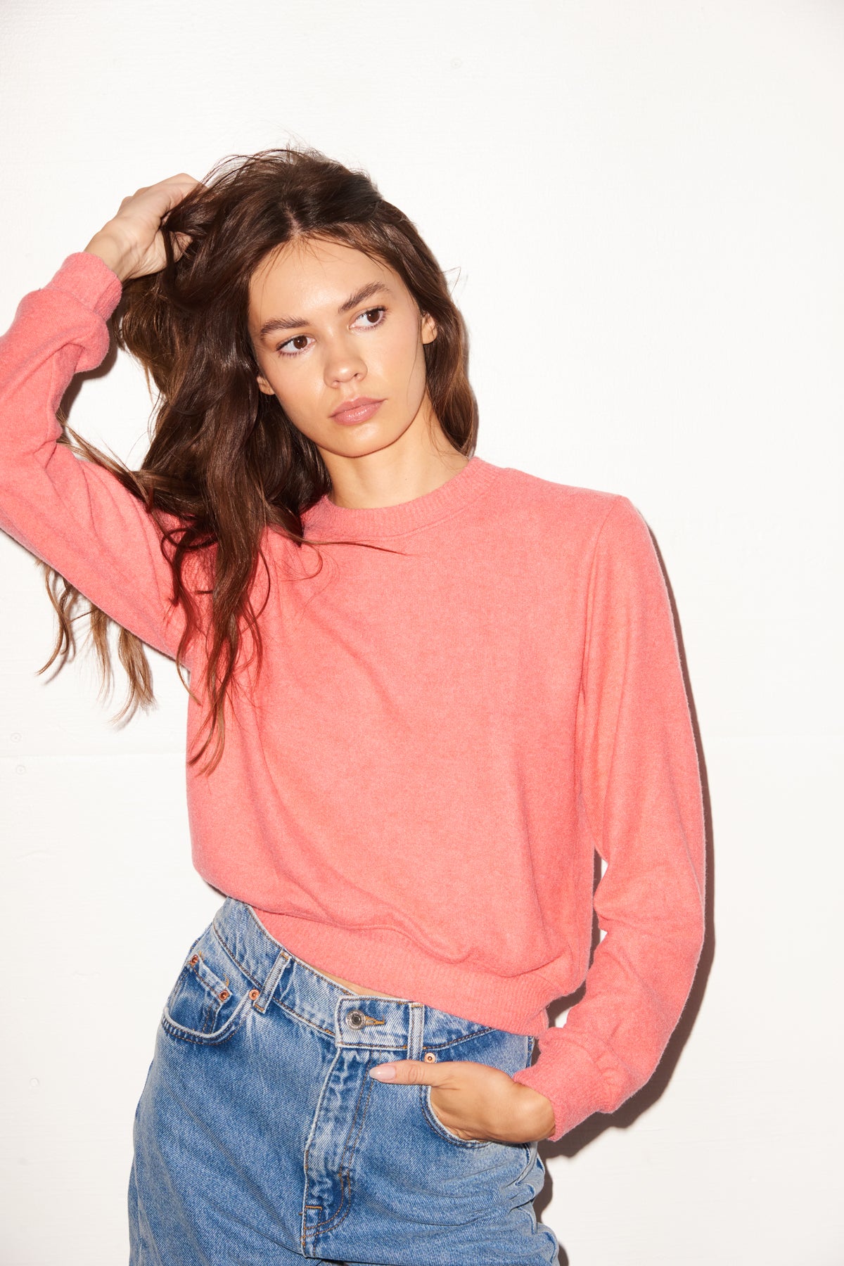 LNA Brushed Slim Crew Pullover in Watermelon