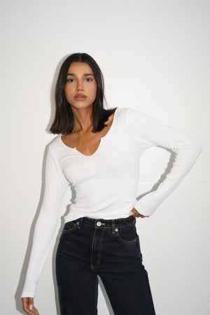 LNA Emory Notch Long Sleeve in White 