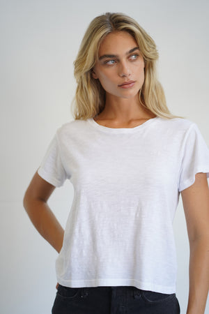 LNA Essential Shaden Crew Neck Tee in White 